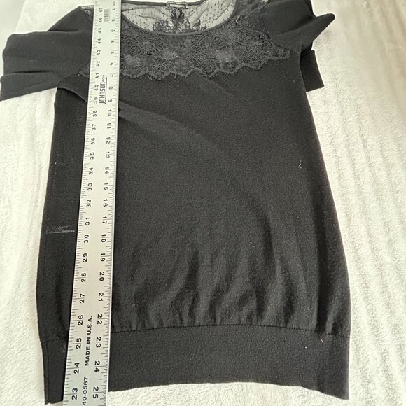 Club Monaco Womens Black Lace Insert Sweater Small Pullover 3/4 Sleeve Casual - Picture 7 of 7